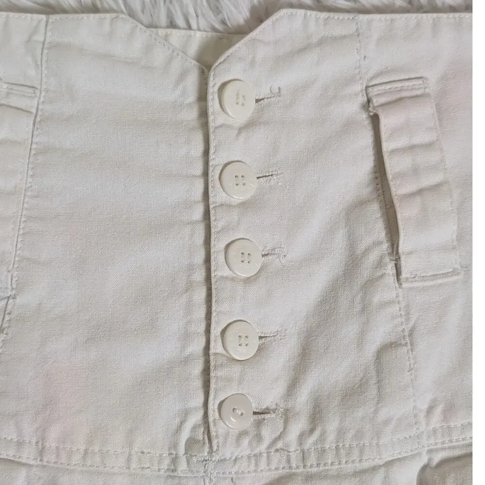 Vintage 90s White Cotton High Waist Pleated Midi Skirt Corset Yoke Waist 9/10